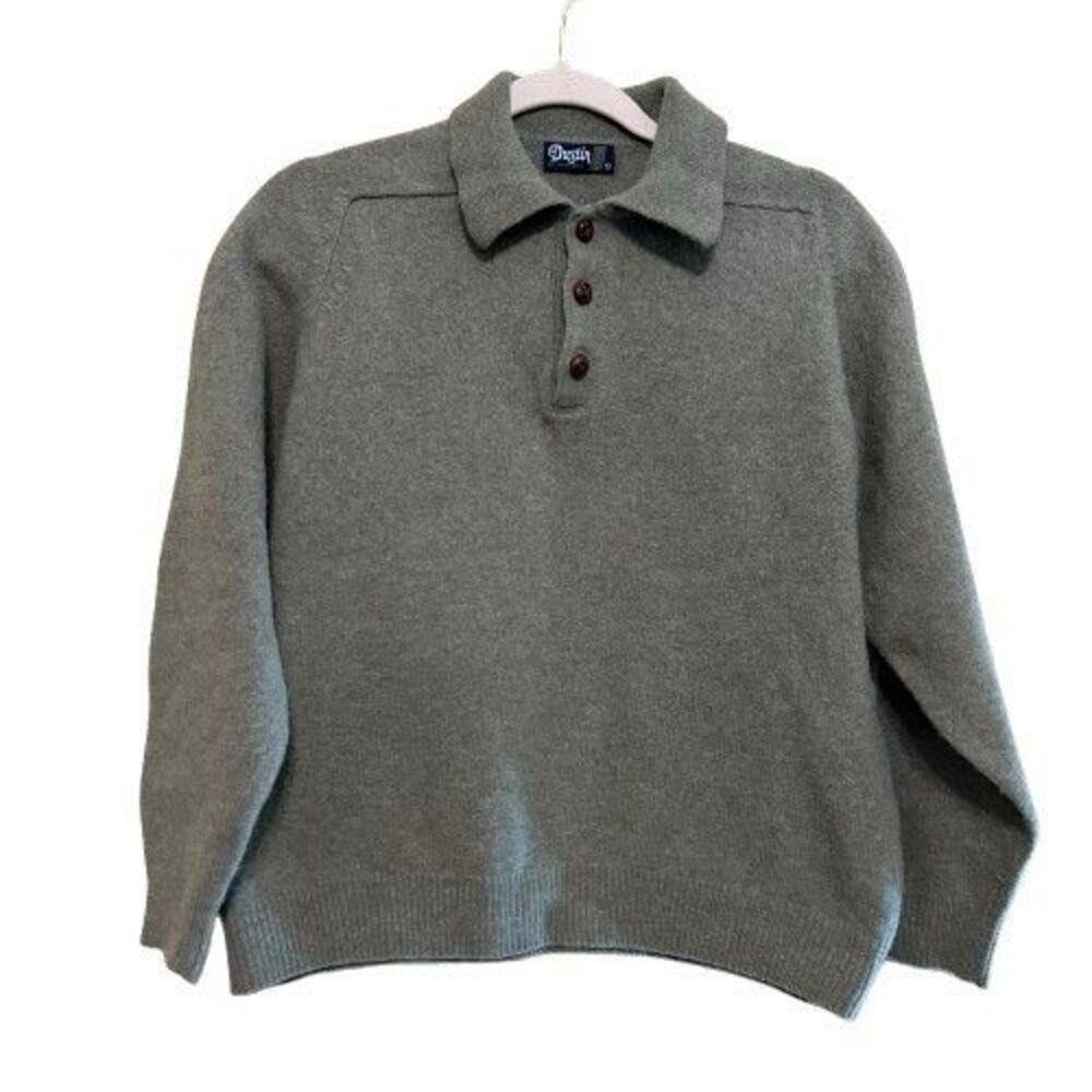 VTG Dustin  Long Sleeve Polo Sweater Women Medium Green 100% Wool Academia